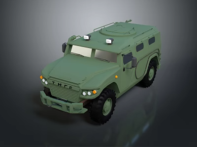Military Green Off Road Vehicle With Sturdy Design And Roof Lights For Tactical Use 3d model