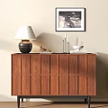Modern Wooden Entryway Side Cabinet With Table Lamp Bird Decor And Wall Art