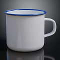 White Enamel Mug With Blue Rim And Handle For Daily Household Use