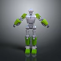 3D Robot Character Model With Silver Body Green Limbs And Mechanical Joint Components 3d model