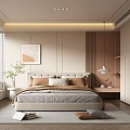 Modern Bedroom Interior Design With Large Bed Decorative Painting Window Bench And Potted Plant