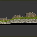 Ancient Village Model Featuring Multiple Thatched Roof Cottages On Green Grassy Area