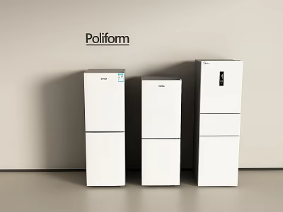 Poliform White Upright Refrigerators Three Different Sizes Modern Design 3d model