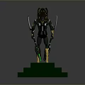 Egyptian Style Two Warrior Statues On Green Pedestal With Gold Black Details And Weapons