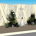 Wedding Decorative Ornament Set with Beige Curtains and Flowers Decorations on Stage