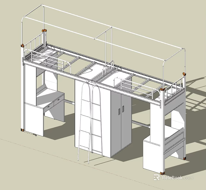 Modern Bunk Bed Design With Ladder Storage Cabinets And Study Desk 3d model 