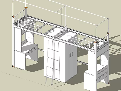 Modern Bunk Bed Design With Ladder Storage Cabinets And Study Desk 3d model