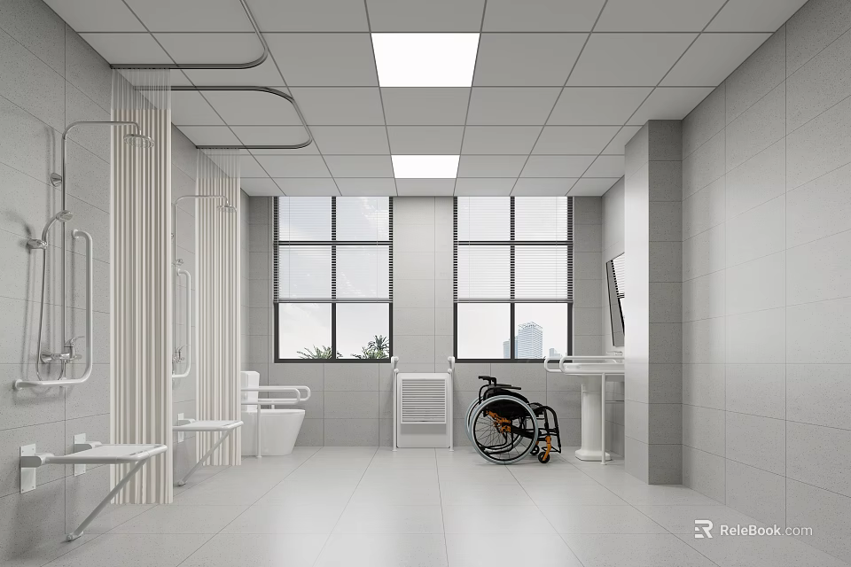Accessible Public Restroom Design With Modern Facilities And Bright Space 3d model 