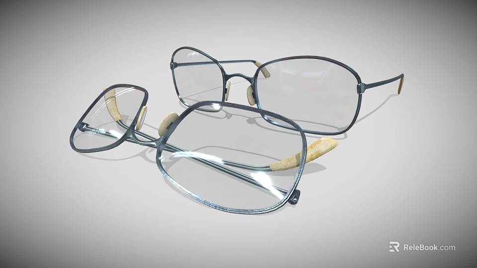 Two Pairs of Stylish Eyeglasses With Metal Frames And Transparent Lenses 3d model 