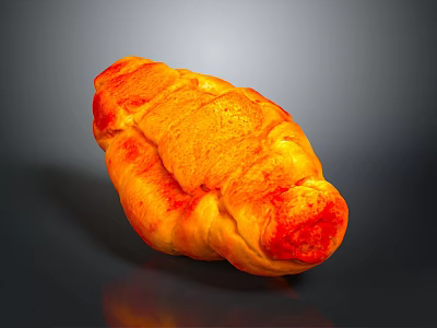 Golden Orange And Red Croissant With Shiny Crust On Dark Background 3d model