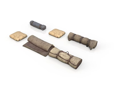 Cloth Rolled Mats And Square Pads As Practical Household Living Items 3d model