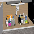 Organized Kitchen Cabinet Storage With Rotating Trays For Daily Cleaning Supplies