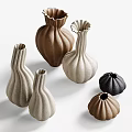 Artistic Ceramic Decorative Ornament Set With Textured Vases In White Brown Black