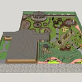 Outdoor Fenced Children Playground With Circular Activity Areas Green Lawn And Building Structure