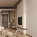 Natural Wooden Living Room Interior With Sofa Coffee Table TV And Decorative Painting