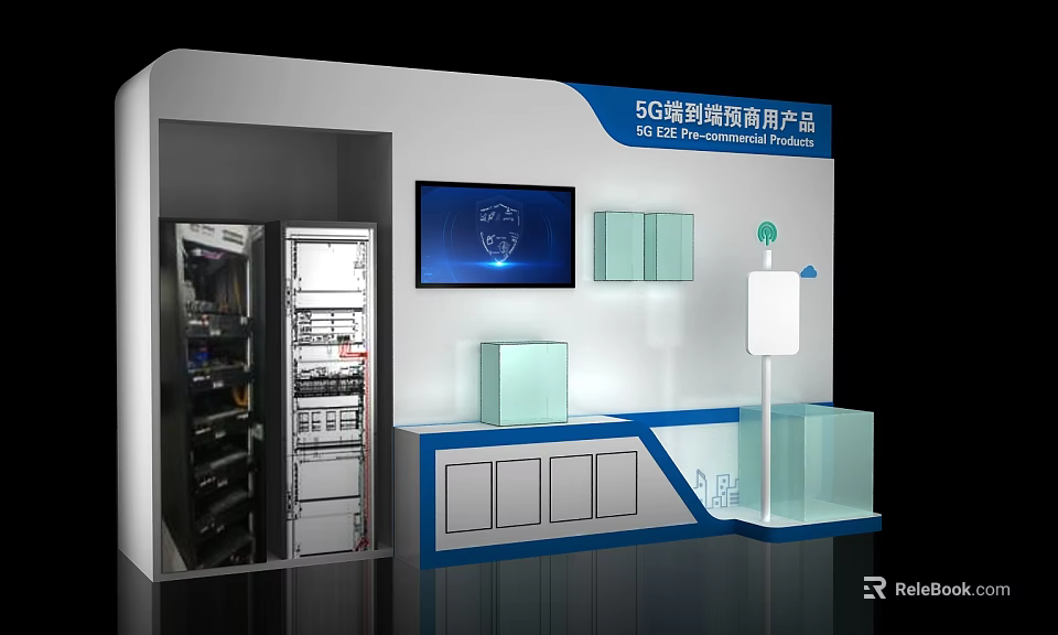 5G Smart Terminal Commercial Products Showcase With Digital Screen Equipment Cabinets And Glass Display Cases 3d model 