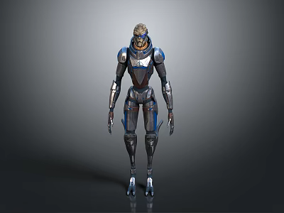 Futuristic Sci Fi Character With Metallic Armor And Blue Accents 3d model