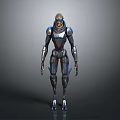 Futuristic Sci Fi Character With Metallic Armor And Blue Accents