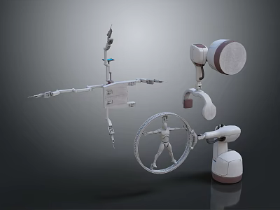 3D Model Of Medical Devices Featuring Surgical Robotic Arm And Mobile Monitoring Equipment 3d model