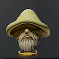 3D Model of Cartoon Mushroom Gnome With Yellow Spotted Hat White Beard