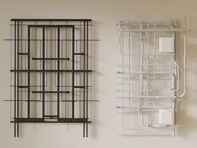 Black And White Pipe Structures Mounted On Beige Wall Industrial Style Design 3d model