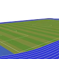 Oval Shaped Soccer Field With Green Grass And Blue Running Track