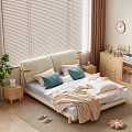 Light Nordic Style Soft Upholstered Double Bed With Solid Wood Frame For Cozy Bright Bedroom