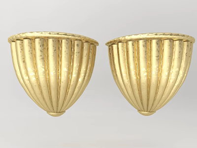 Two Golden Carved Elegant Wall Mounted Ornaments With Vertical Striped Design 3d model