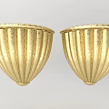 Two Golden Carved Elegant Wall Mounted Ornaments With Vertical Striped Design