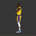 Man in Lakers 23 Yellow Jersey With White Arm Sleeves Yellow Shorts Colorful Sneakers