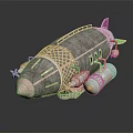 Detailed Vintage Airship Model With Metal Structure Netting And Engines