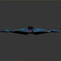 Blue Sci Fi Spaceship Model With Streamlined Design Yellow Emblems And Purple Stripe