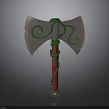 Fantasy Axe Design With Green Vine Decorations Red Handle And Blue Gemstone