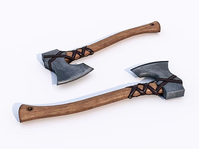 Traditional Battle Axes With Wooden Handles And Leather Straps Design 3d model