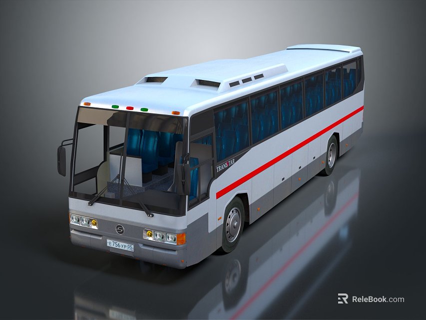King Long White Bus With Red Stripe And Blue Windows Modern Exterior Design 3d model 