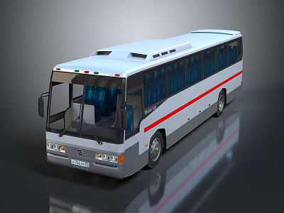 King Long White Bus With Red Stripe And Blue Windows Modern Exterior Design 3d model