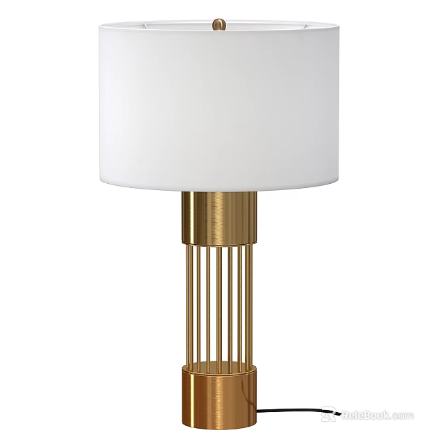 Sleek Modern Table Lamp With White Fabric Shade And Gold Cylindrical Metal Base Design 3d model 