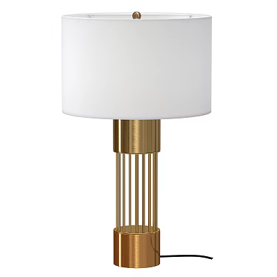Sleek Modern Table Lamp With White Fabric Shade And Gold Cylindrical Metal Base Design 3d model