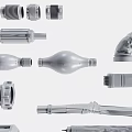 Various Types of Pipes and Plumbing Fittings Including Connectors Valves and Different Sizes