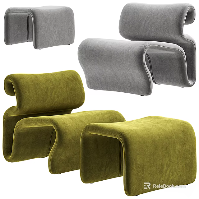 Modern Green Gray Velvet Single Sofa With Curved Design And Comfortable Seating 3d model 