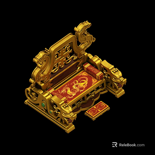 Ornate Golden Armchair With Intricate Dragon Patterns And Carved Details 3d model 