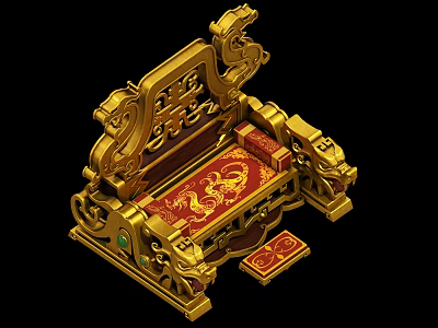 Ornate Golden Armchair With Intricate Dragon Patterns And Carved Details 3d model