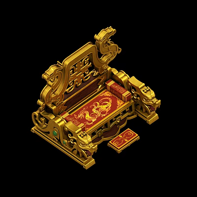 Ornate Golden Armchair With Intricate Dragon Patterns And Carved Details 3d model