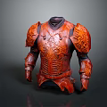 Red Ornate Armor With Intricate Carvings On Chest And Shoulder Details
