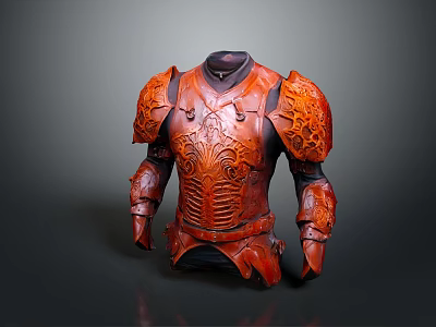 Red Ornate Armor With Intricate Carvings On Chest And Shoulder Details 3d model