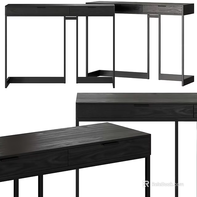 Modern Console Table Design With Wooden Top And Black Metal Frame Drawers 3d model 