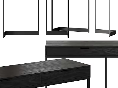 Modern Console Table Design With Wooden Top And Black Metal Frame Drawers 3d model