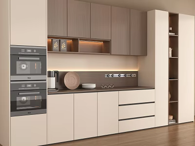 Modern Kitchen Sideboard Featuring Cabinets Drawers Built-in Appliances and Soft Lighting 3d model