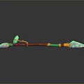 Decorative Long Staff Weapon With Brown Handle Green Accents Blue Tip And Golden Details
