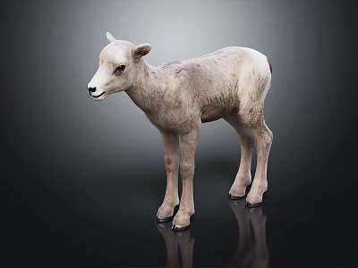 Detailed Realistic Light Colored Lamb Standing on Dark Surface With Reflection 3d model